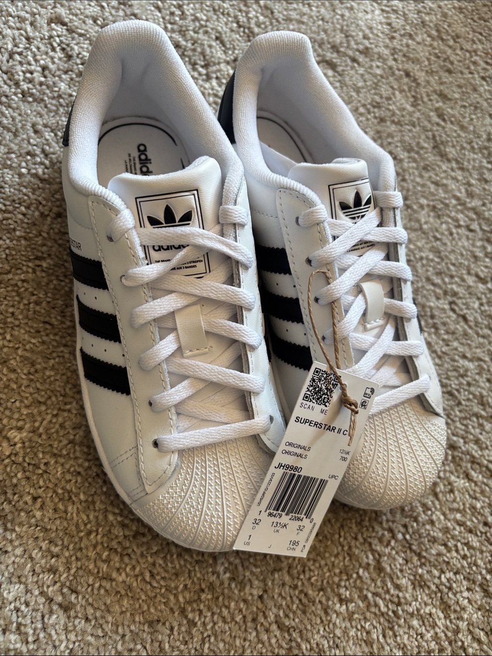 adidas Kids Superstar Sneakers - White with Black Stripes